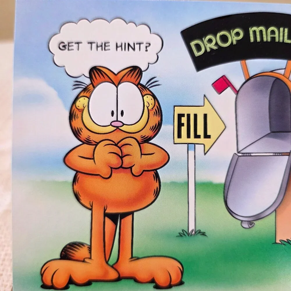 Vintage 1978 Garfield Jim Davis GET THE HINT? DROP MAIL HERE Postcard Unused